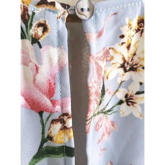 She+Sky Romper Women's Small Light Blue Floral Faux Wrap Ruffle Bell Sleeve - Picture 6 of 8